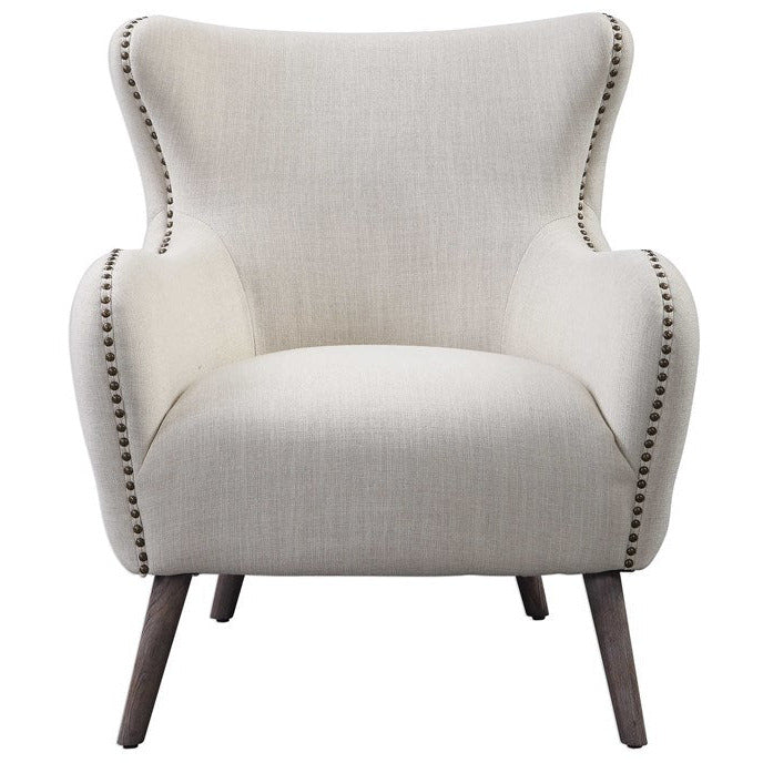 Uttermost Donya Cream Linen Accent Chair With Button Tufted Back - Image 3