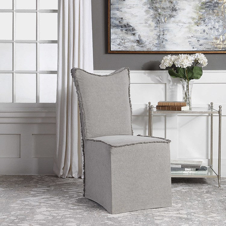Uttermost Narissa Stonewashed Gray Linen Slipcover Dining Chairs Set of 2