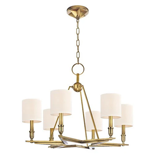 Bethesda Aged Brass Six-Light Chandelier with Cream Shade - Image 1