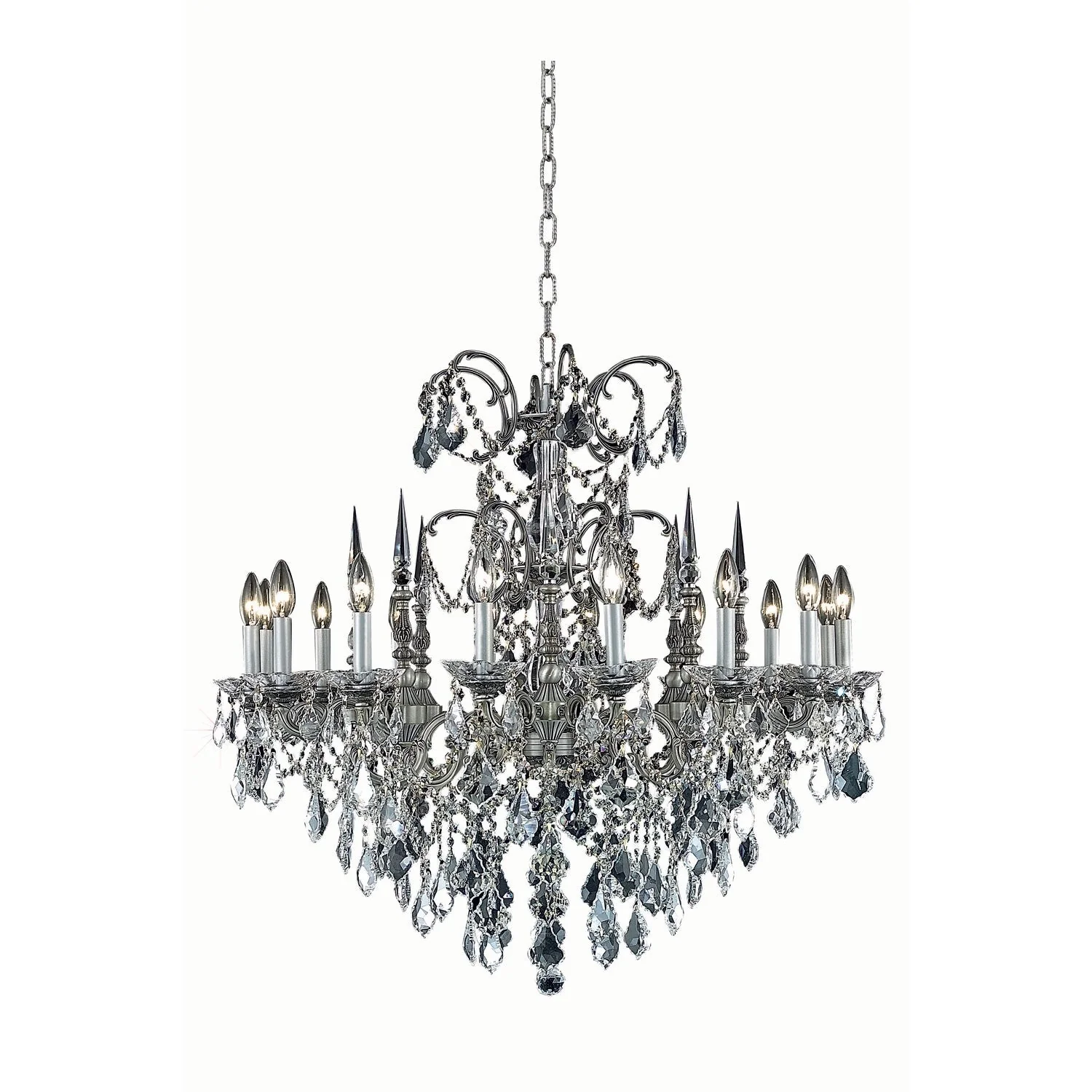 Athena Pewter Sixteen-Light Chandelier with Clear Royal Cut Crystals - Image 1
