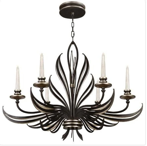 Black Six-Light Chandelier in Antique Silver Leaf Finish - Image 1
