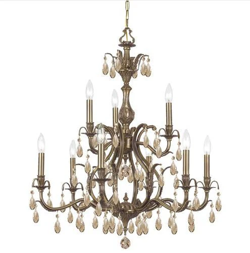 Brass Nine-Light Golden Teak Swarovski Elements Chandelier - Image 1