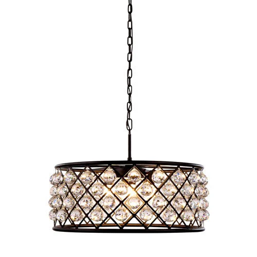 Madison Mocha Brown Six-Light Pendant with Faceted Clear Crystals - Image 1