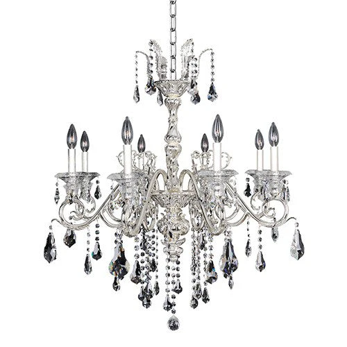 Silver Eight-Light 30-Inch Wide Chandelier with Firenze Clear Crystal - Image 1