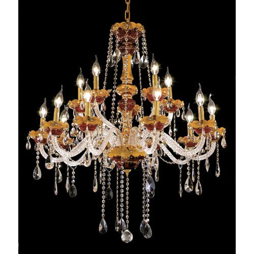 Alexandria Gold Fifteen-Light 35-Inch Chandelier with Royal Cut Clear Crystal - Image 1