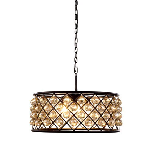 Madison Mocha Brown Six-Light Pendant with Faceted Golden Teak Crystals - Image 1