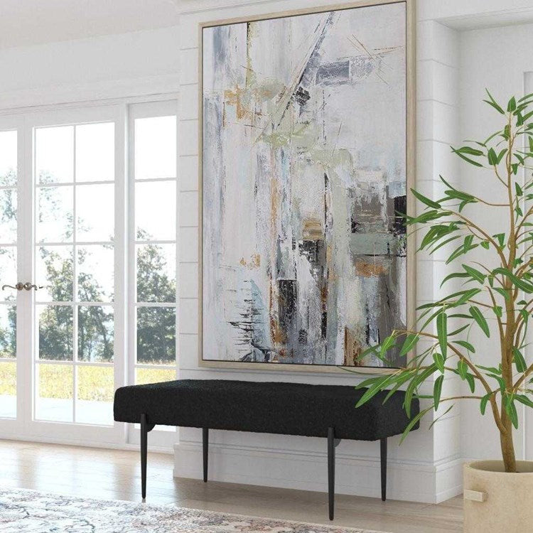 Uttermost Olivier Black Faux Shearling Seat Modern Steel Bench - Image 1
