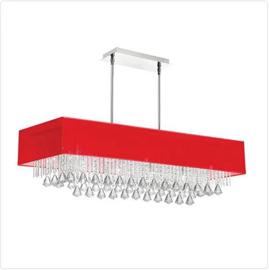 Polished Chrome 10-Inch Ten Light Chandelier with Red Shade - Image 1