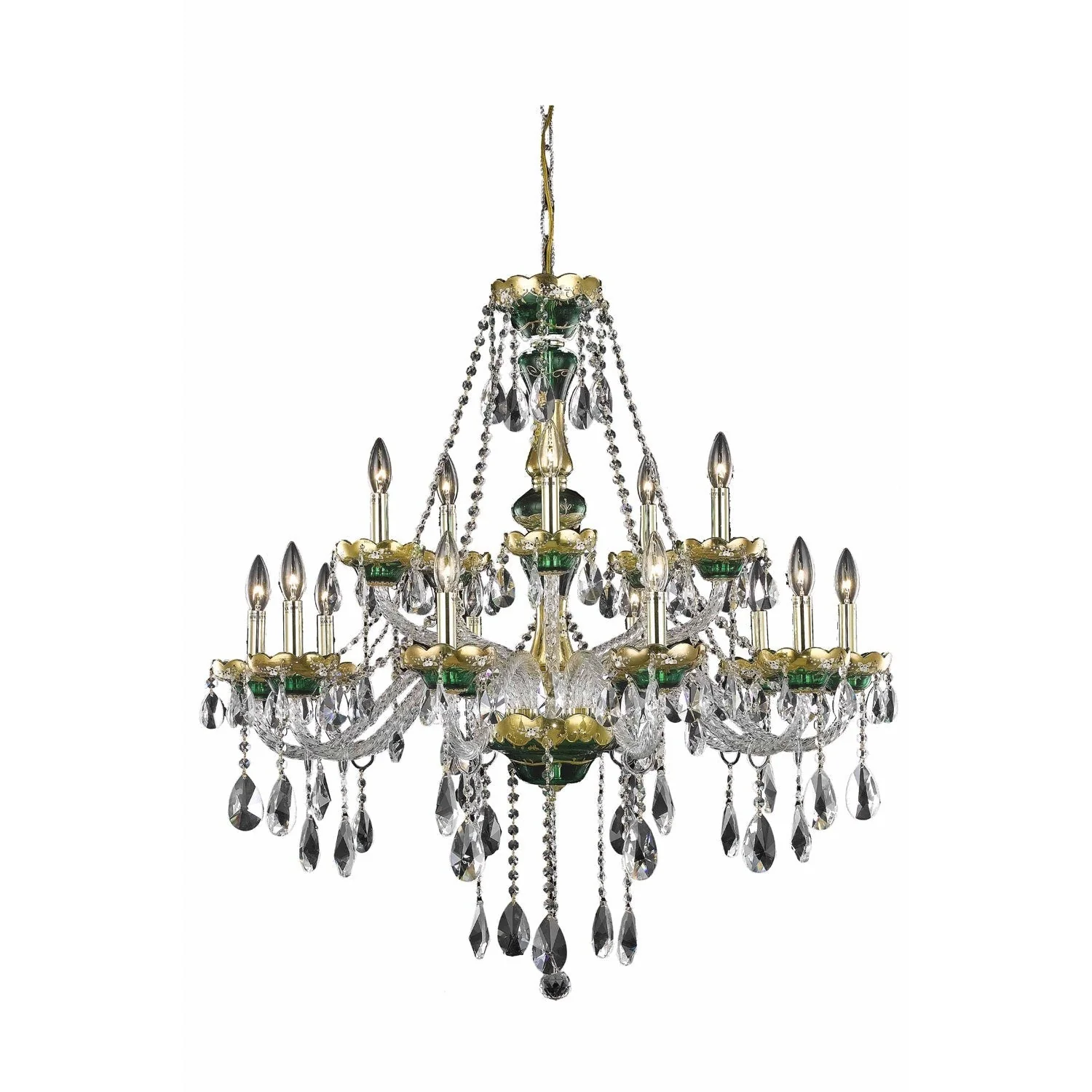 Alexandria Green Fifteen-Light Chandelier with Clear Royal Cut Crystals - Image 1
