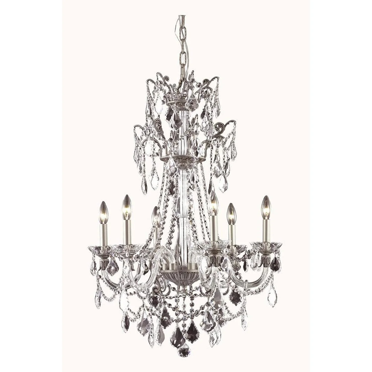 Pewter Six-Light Chandelier with Swarovski Elements Crystal - Image 1
