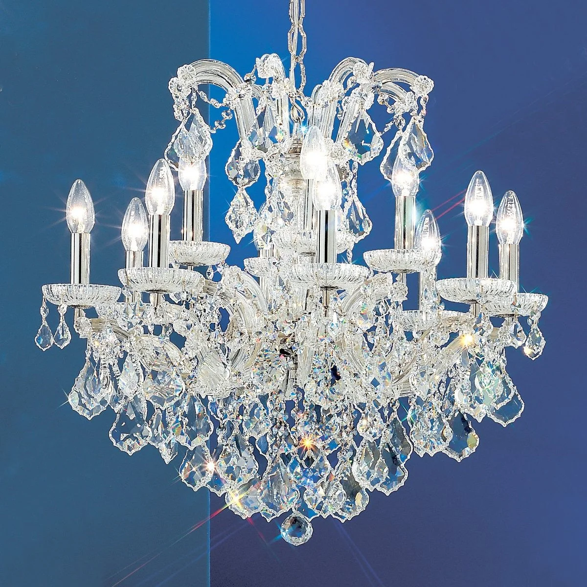 Polished chrome 12 Light maria theresa crystal Chandelier - Image 1