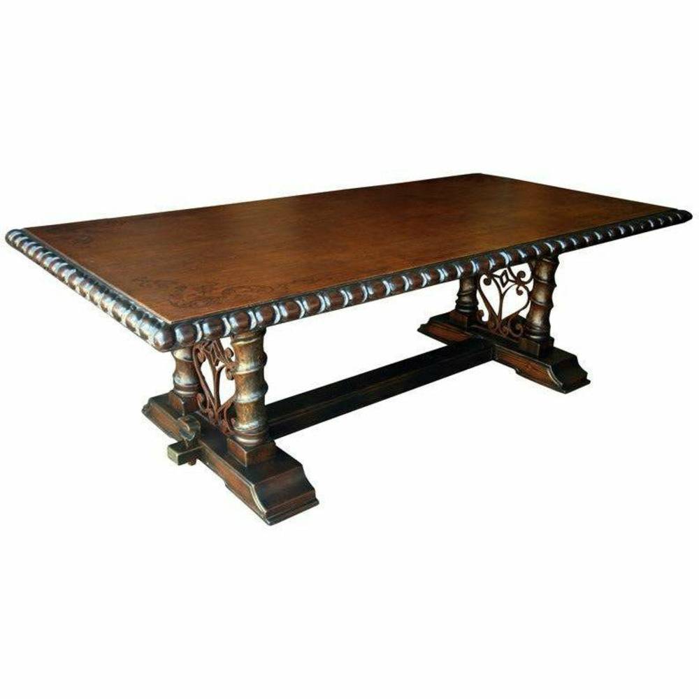 Casa Bonita Peruvian Hand-Painted Carved Wood Madrid Dining Table 7 Foot - Image 1