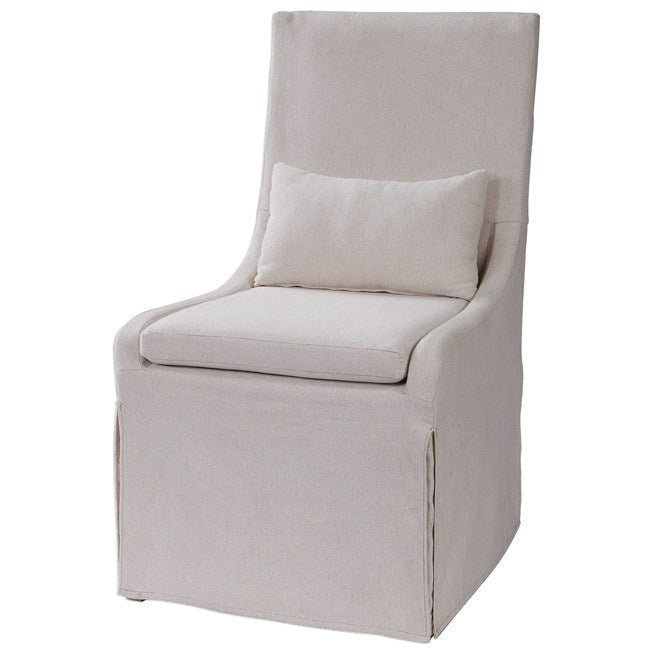 Uttermost Coley Off-White Linen Performance Fabric Slipcovered Armless Chair With Pillow - Image 3