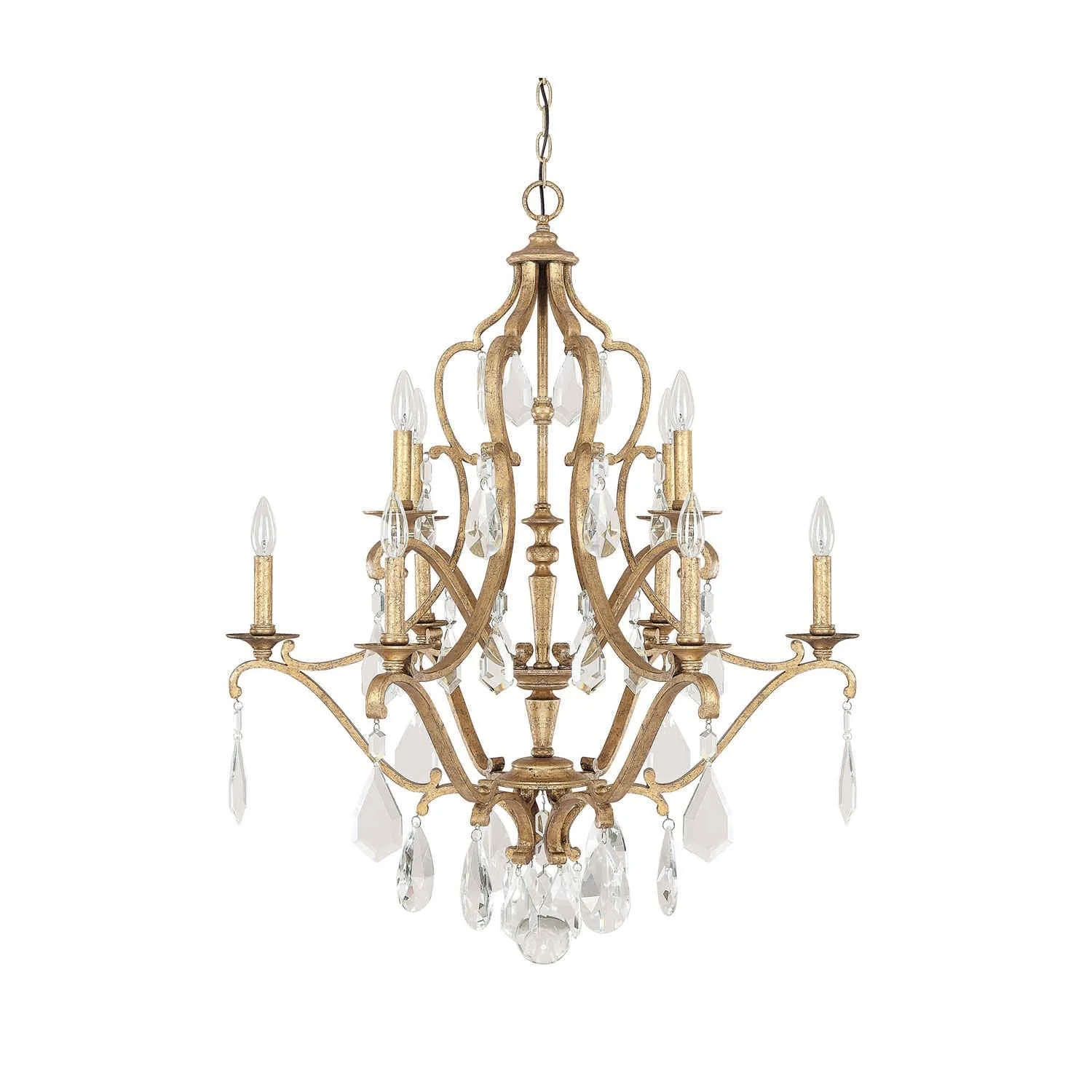 Fixture Company Blakely Antique Gold 10 Light Chandelier with Crystals - Image 1