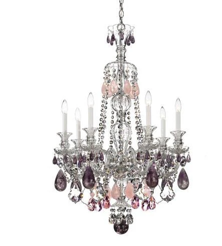 Silver Seven-Light Amethyst and Rose Rock Crystal Chandelier, 26W x 37.5H x 26D - Image 1
