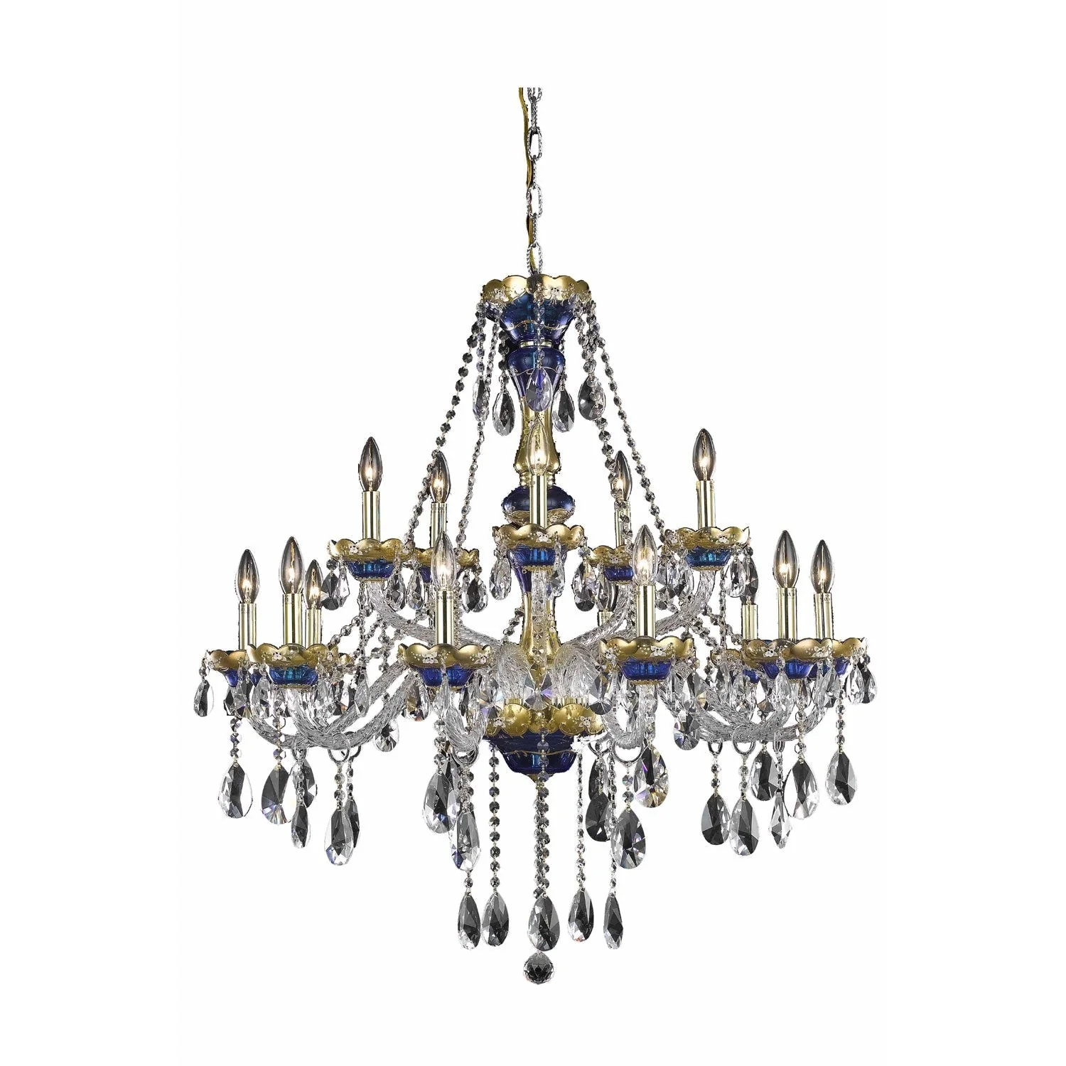 Alexandria Blue Fifteen-Light Chandelier with Clear Royal Cut Crystals - Image 1