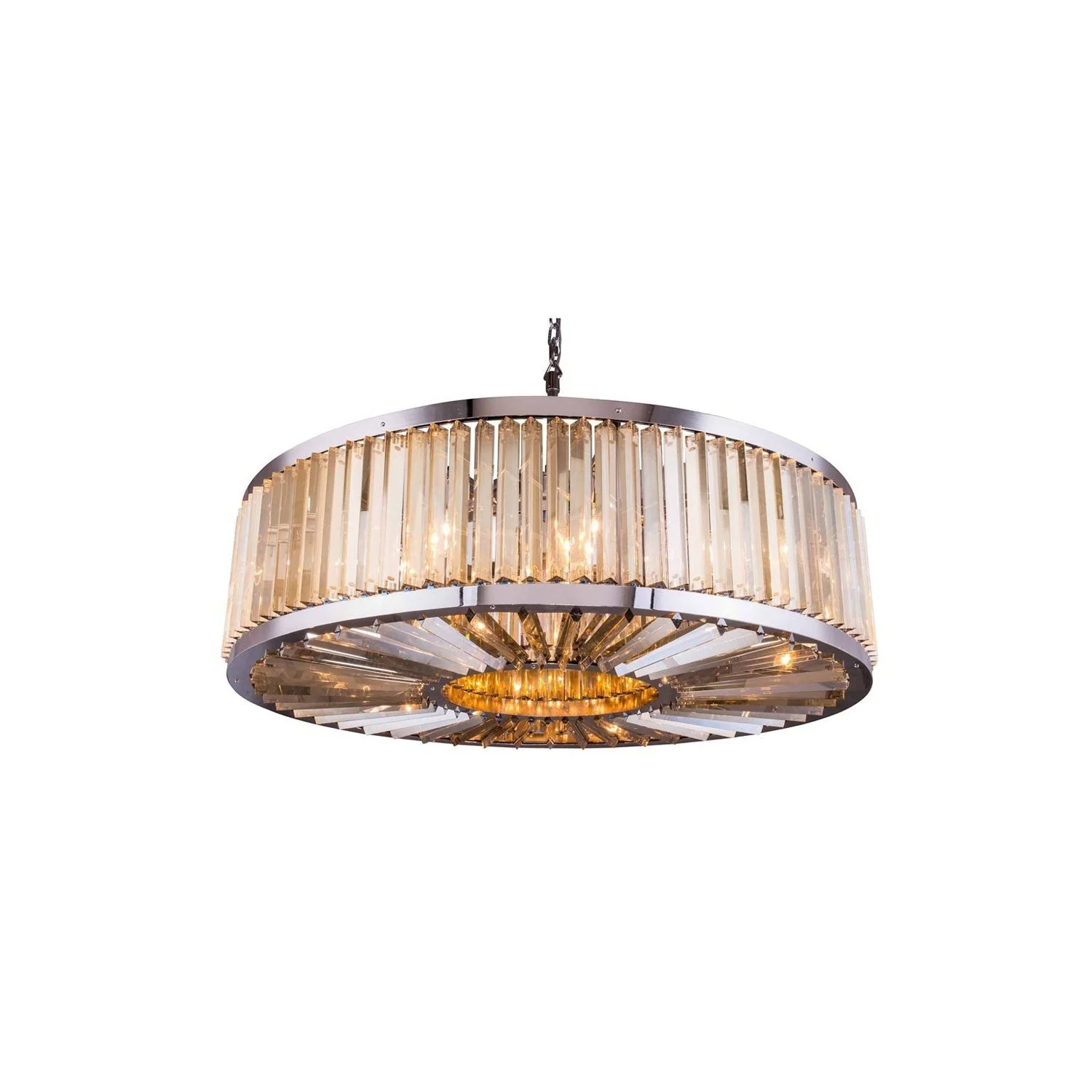 Chelsea Polished Nickel Forty-Three-Inch Pendant with Golden Teak Crystals - Image 1