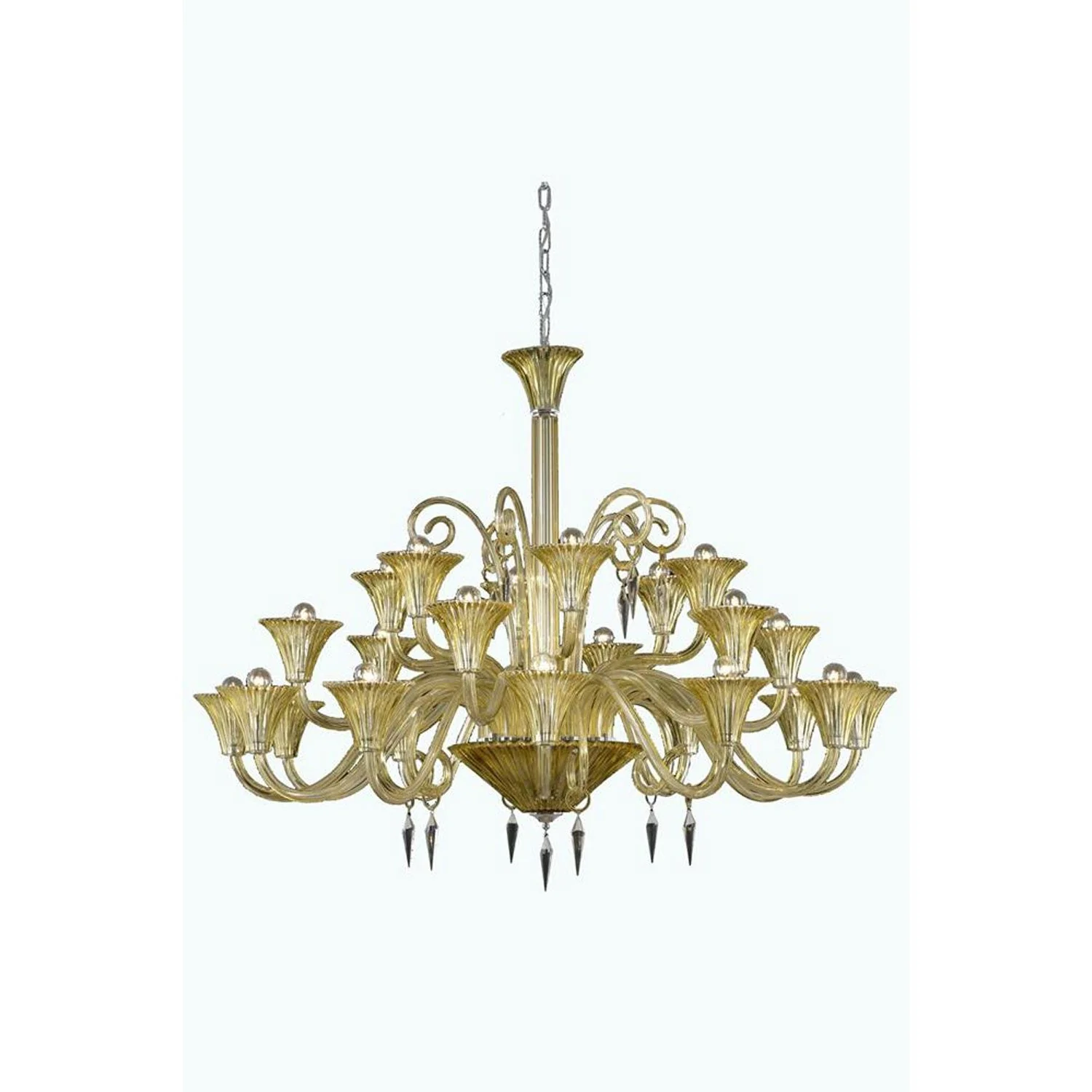 Yellow 24-Light Chandelier with Elegant Cut Crystal - Image 1