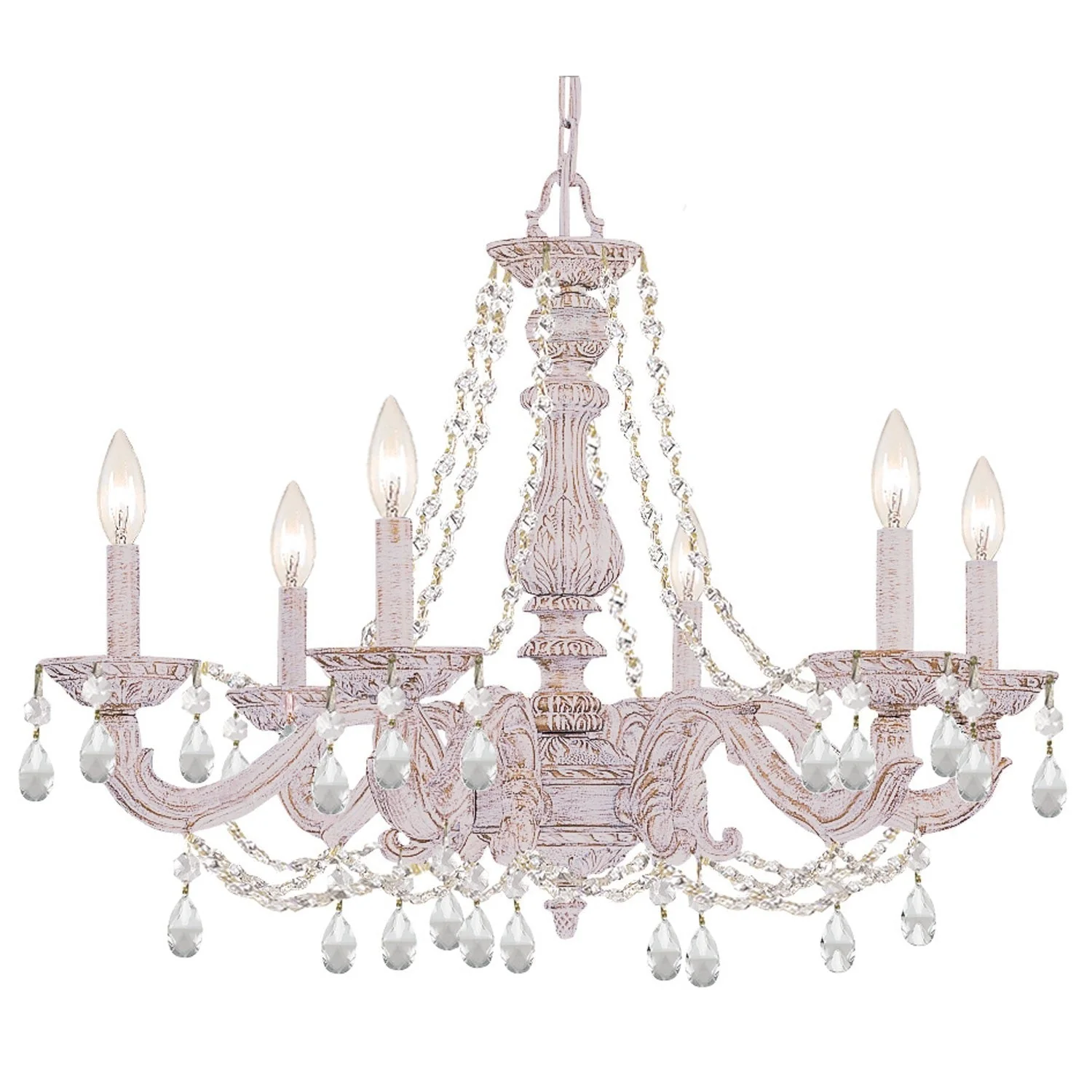 Group Sutton Antique White 21-Inch Six Light Swarovski Spectra Crystal Chandelier - Image 1
