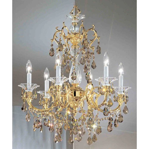 Via Venteo 24k Gold Plate Six-Light Chandelier with Strass Golden Teak Crystal Accents - Image 1