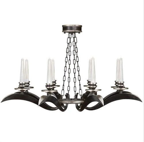Black Eight-Light Chandelier in Antique Silver Leaf Finish - Image 1