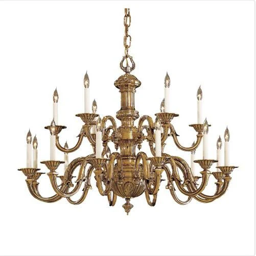 Brass Eighteen-Light Two-Tier Chandelier - Image 1