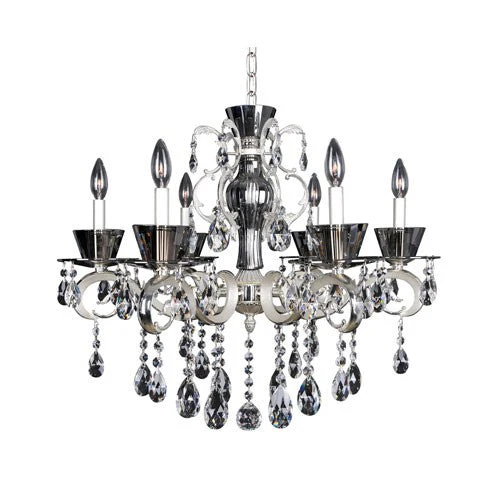 Silver Six-Light 20-Inch High Chandelier with Firenze Clear Crystal - Image 1