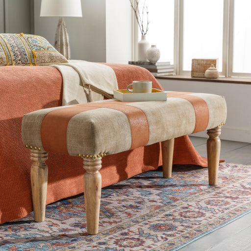 Surya Sacsha Rustic Modern Faux Leather Bench With Natural Wood Base SHC-001 - Image 1
