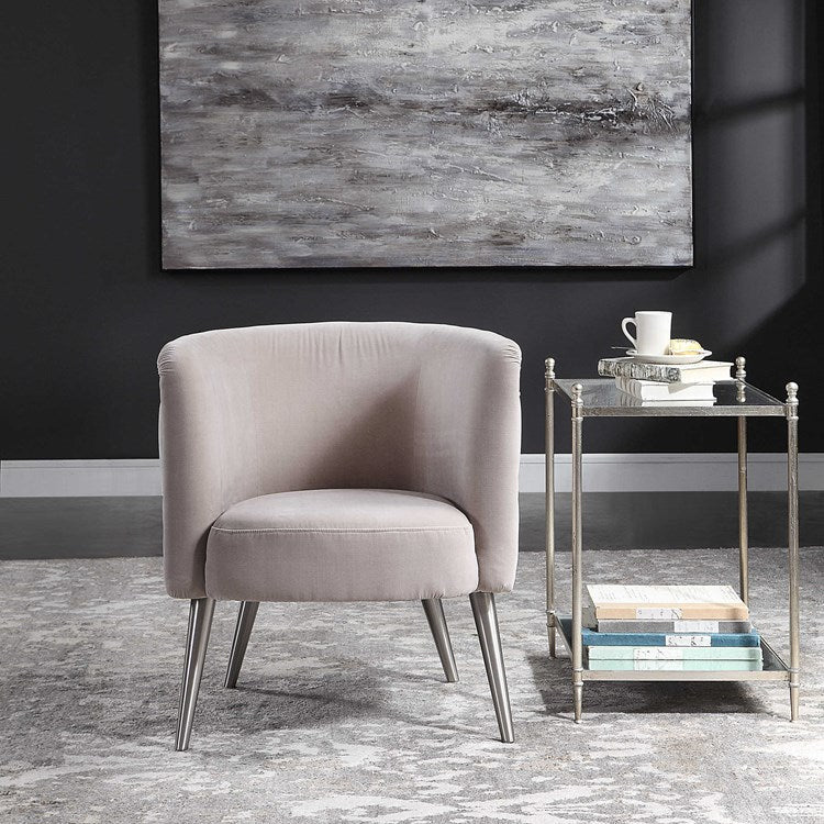 Uttermost Haider Champagne Velvet Tufted Back Barrel Accent Chair - Image 3