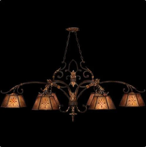 Six-Light Chandelier with Rich Umber Finish and Gilded Accents with Hand Decorated Natural Mica Shades - Image 1