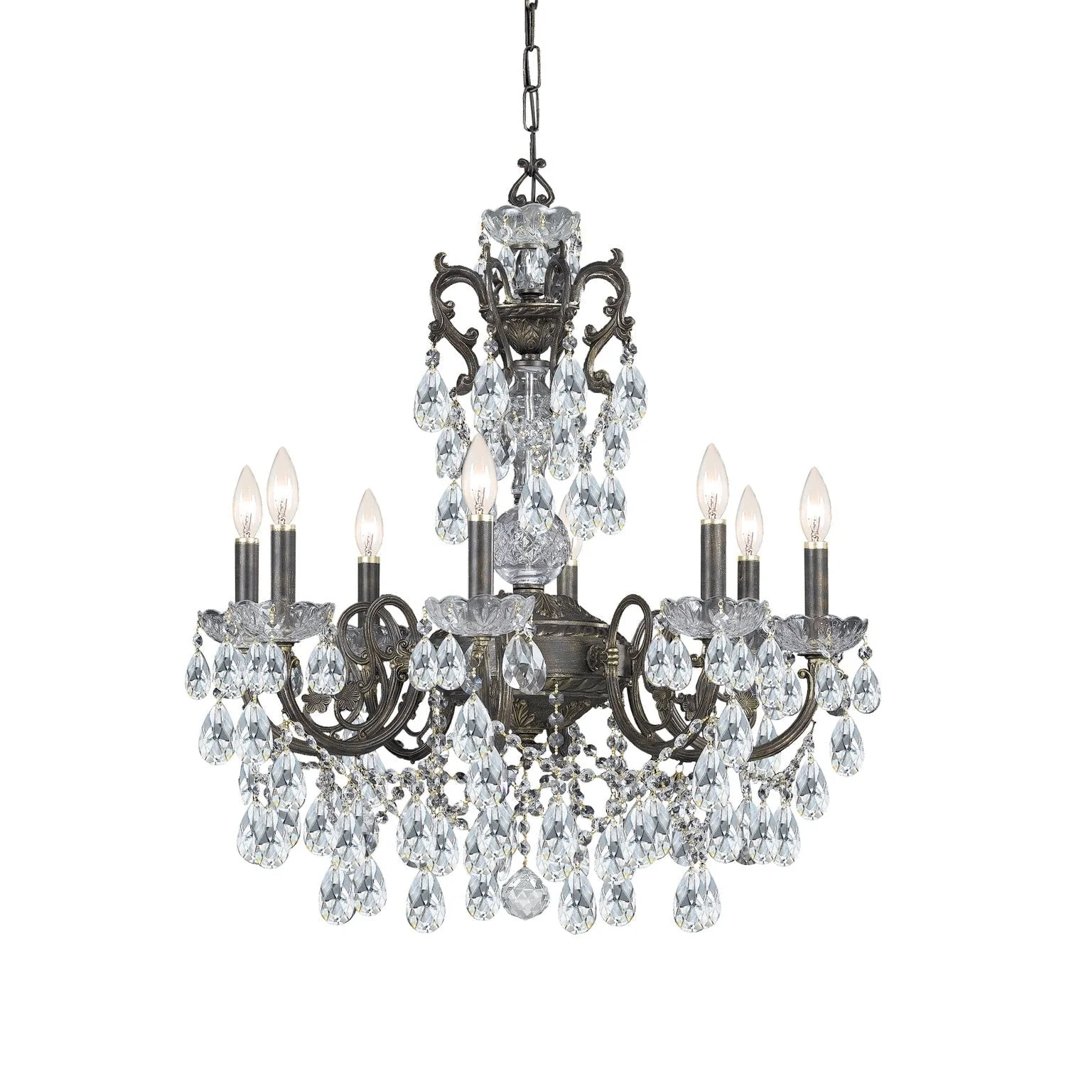 Group Manchester English Bronze Swarovski Spectra Crystal Eight-Light Chandelier - Image 1