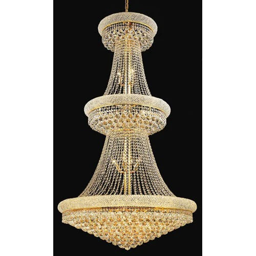 Gold Thirty-Two Light Three-Tier 36-Inch Chandelier with Royal Cut Clear Crystal - Image 1