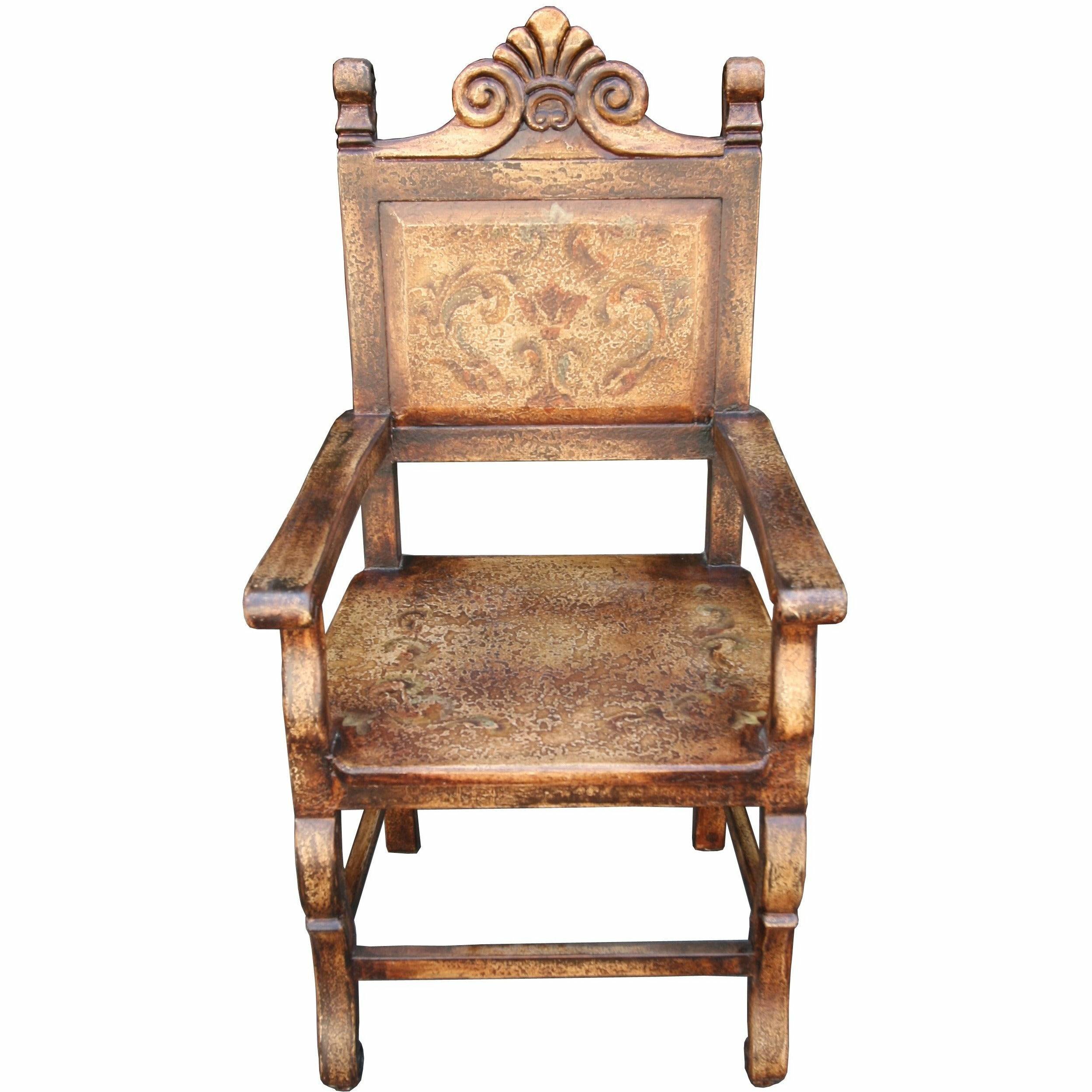 Casa Bonita Peruvian Hand-Painted Carved Wood Toscana Dining Arm Chair - Image 1