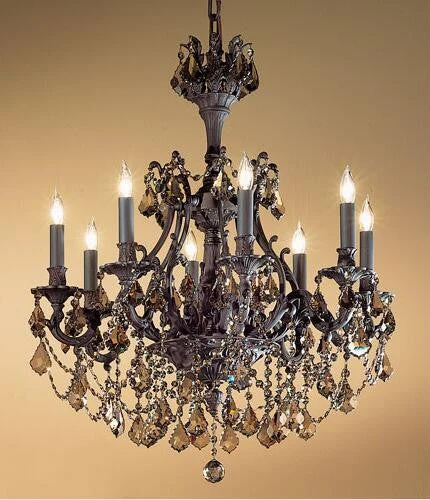 Bronze Eight-Light Chandelier with Strass Golden Teak Crystal Accents - Image 1
