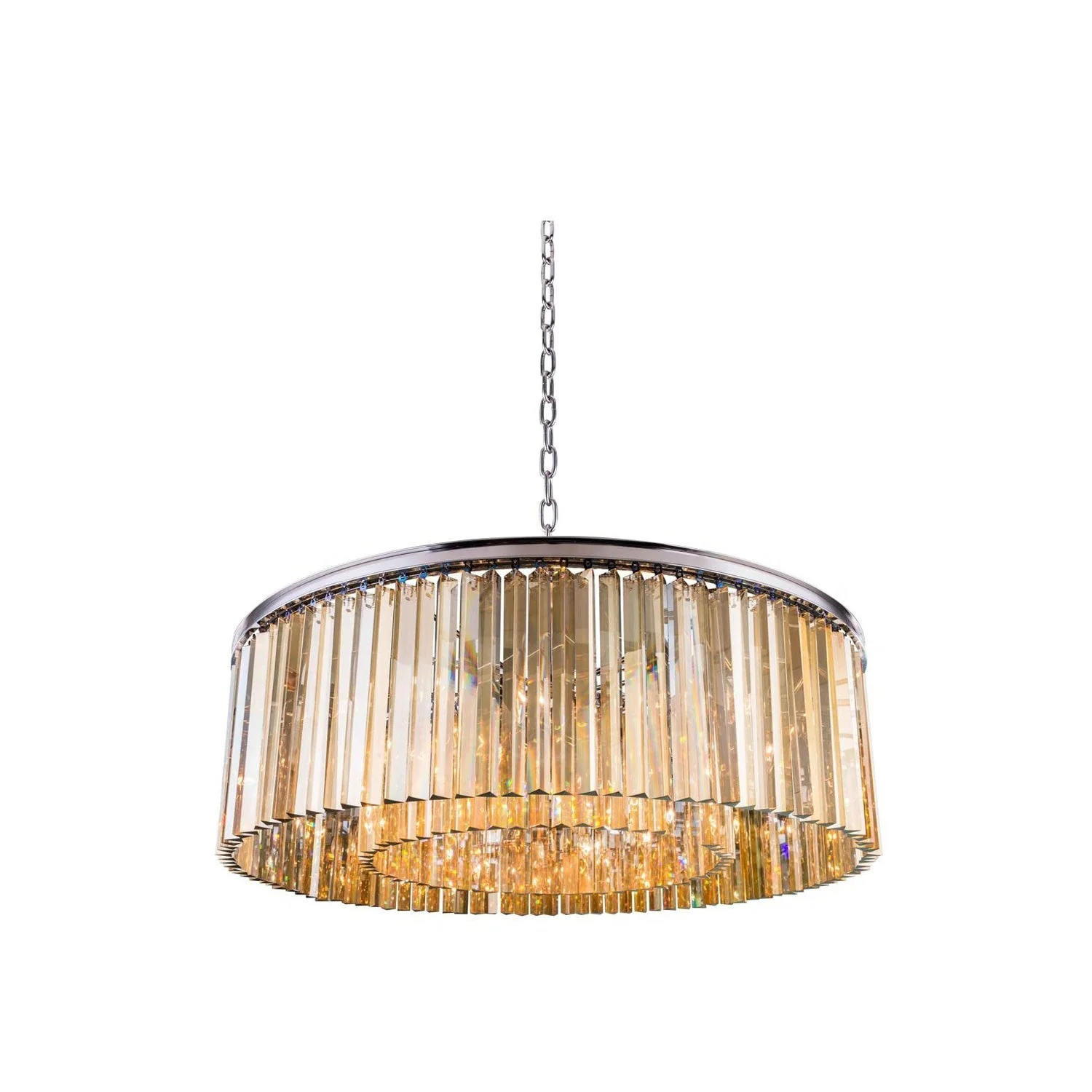 Sydney Polished Nickel Ten-Light Pendant with Royal Cut Golden Teak Crystals - Image 1