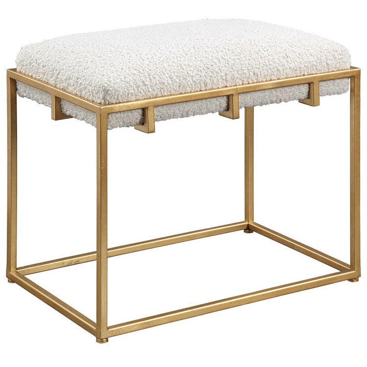 Uttermost Paradox White Faux Shearling Cushion Modern Gold Iron Small Bench - Image 3