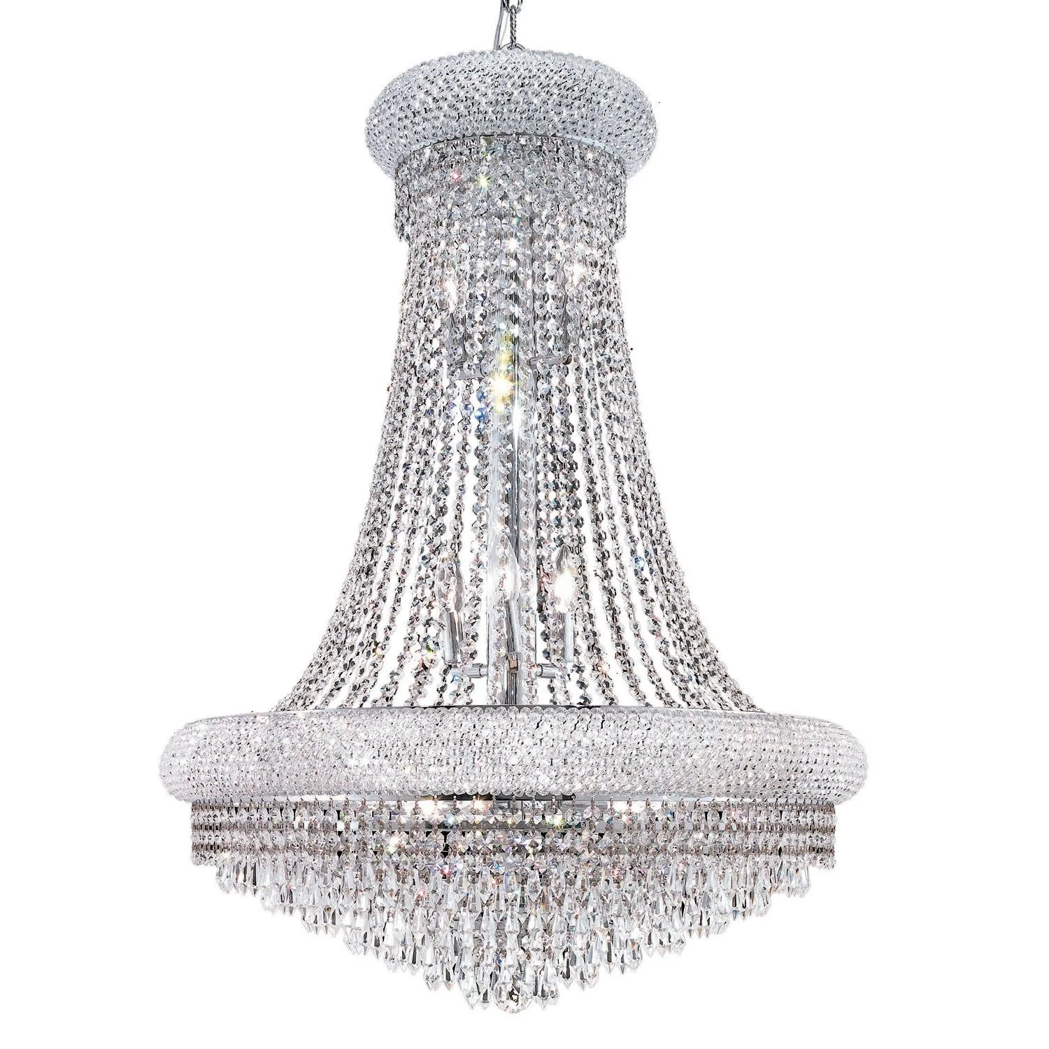 Primo Prism Chrome Fourteen-Light 28-Inch Chandelier with Royal Cut Clear Crystal - Image 1