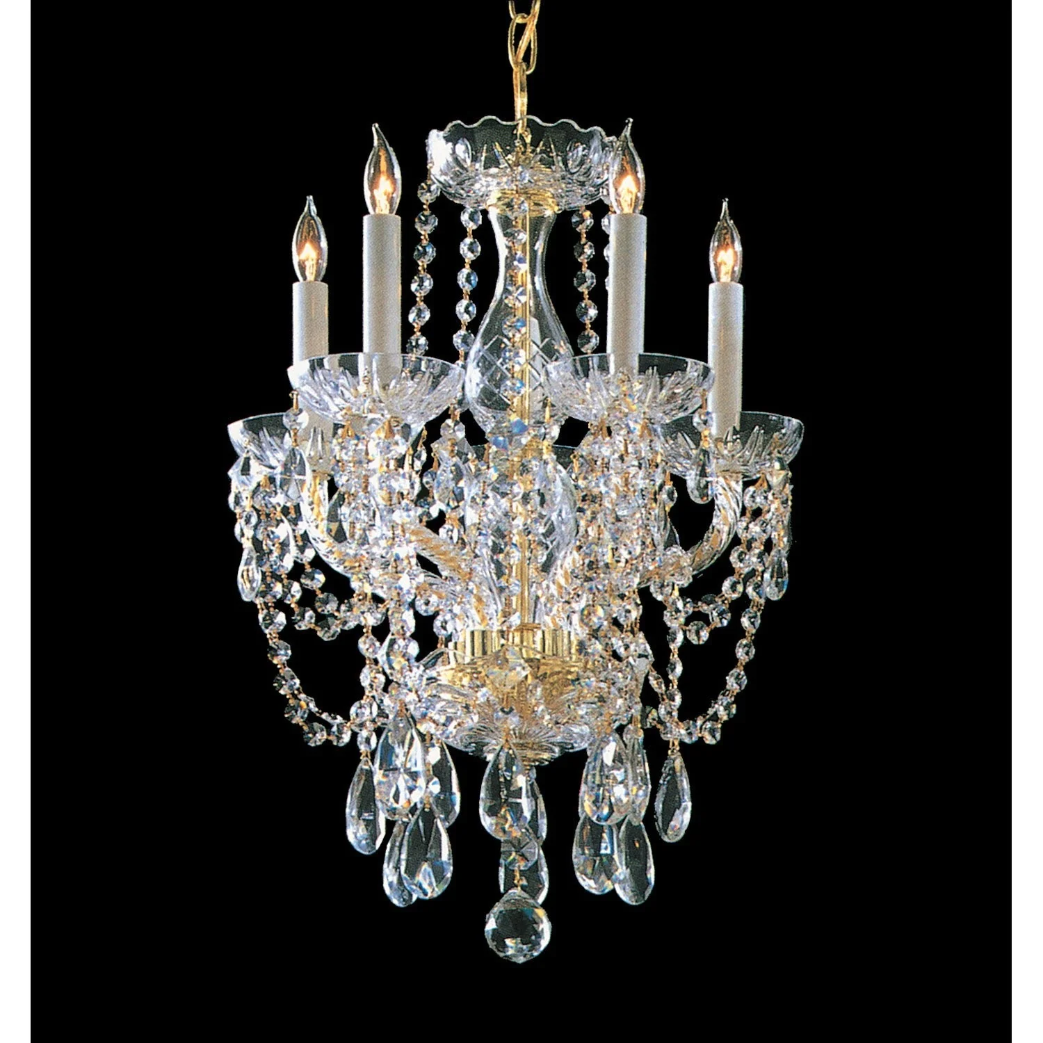 Group Traditional Crystal Swarovski Strass Crystal Polished Brass Five-Light Chandelier - Image 1