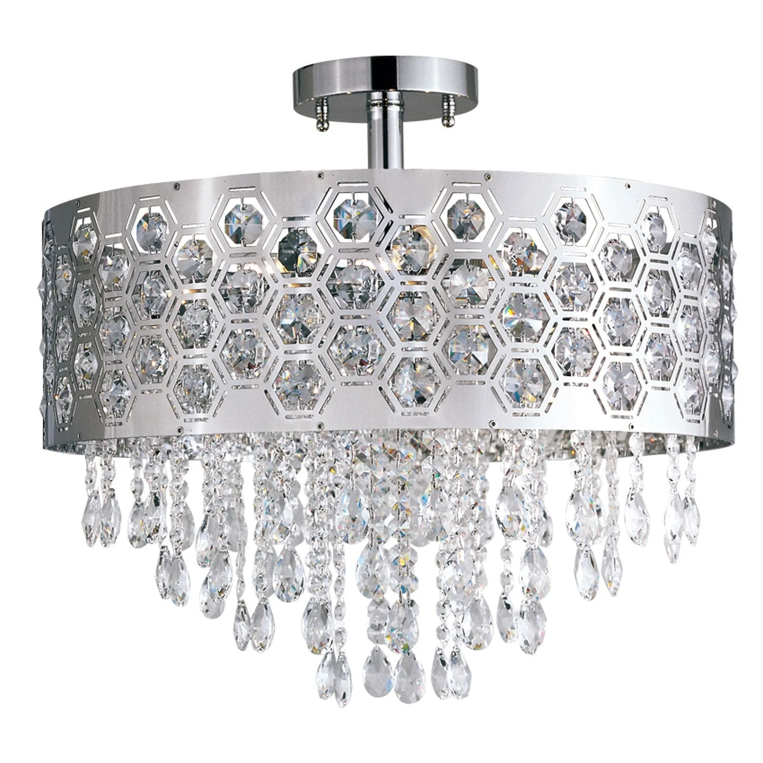 Inset Pentagons 17 Inch Chrome Six-Light Pendant - Image 1