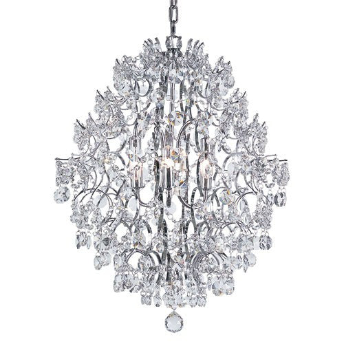 Polished Chrome 6 Light Drop Chandelier with Cut Crystal Bead Strands - Image 1