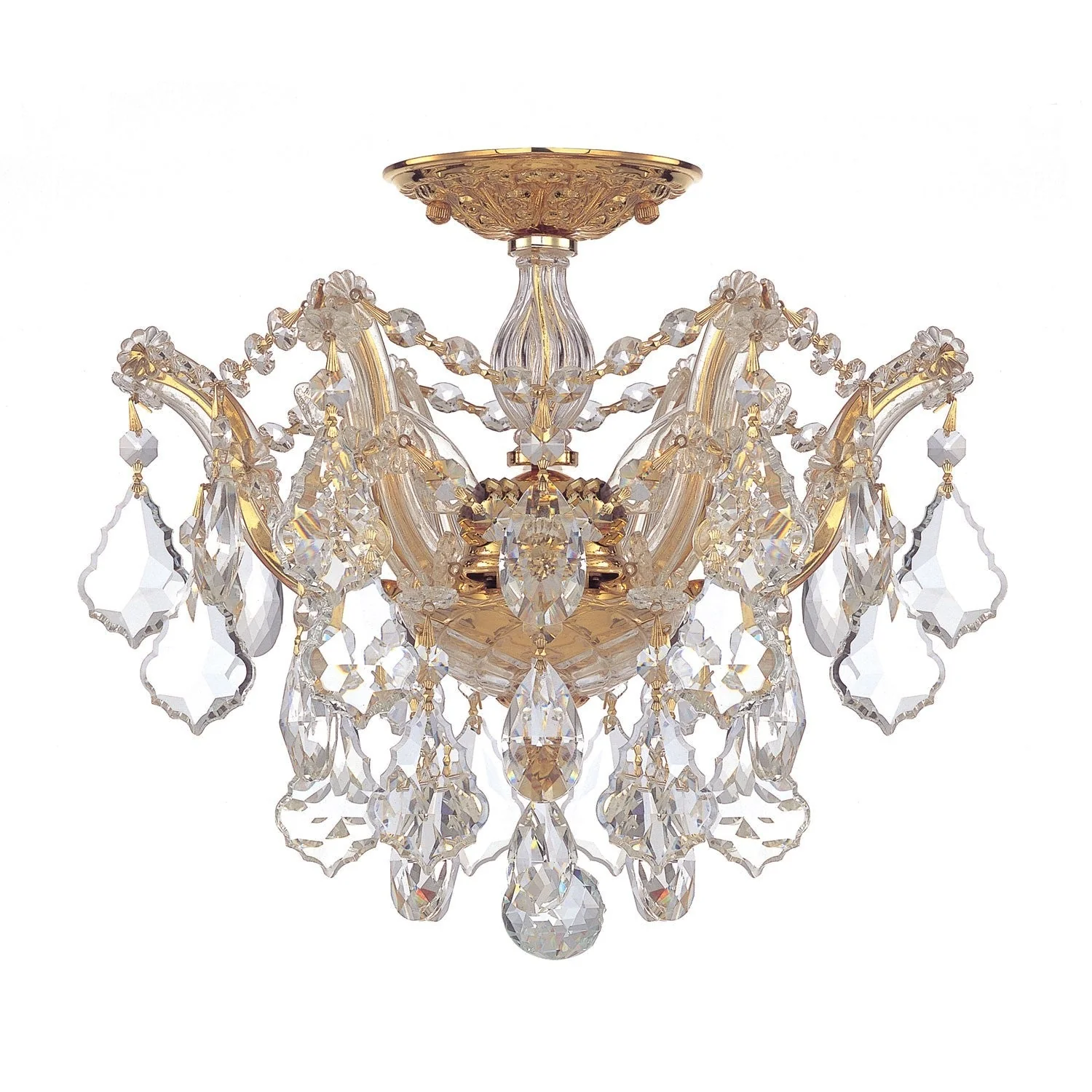 Polished Gold Three-Light Semi Flush Mount with Hand Polished Crystals - Image 1