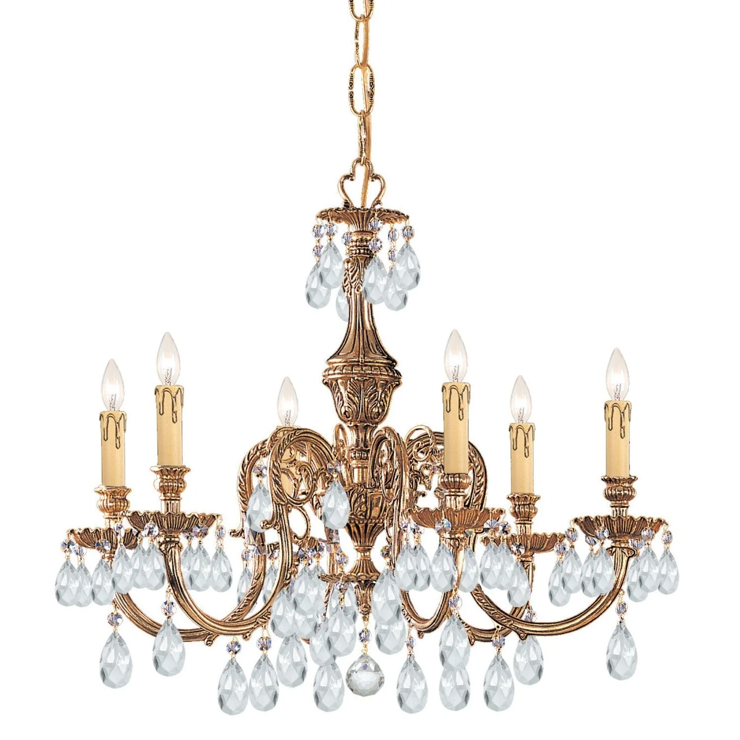 Brass Six-Light Chandelier with Swarovski Strass Crystal - Image 1