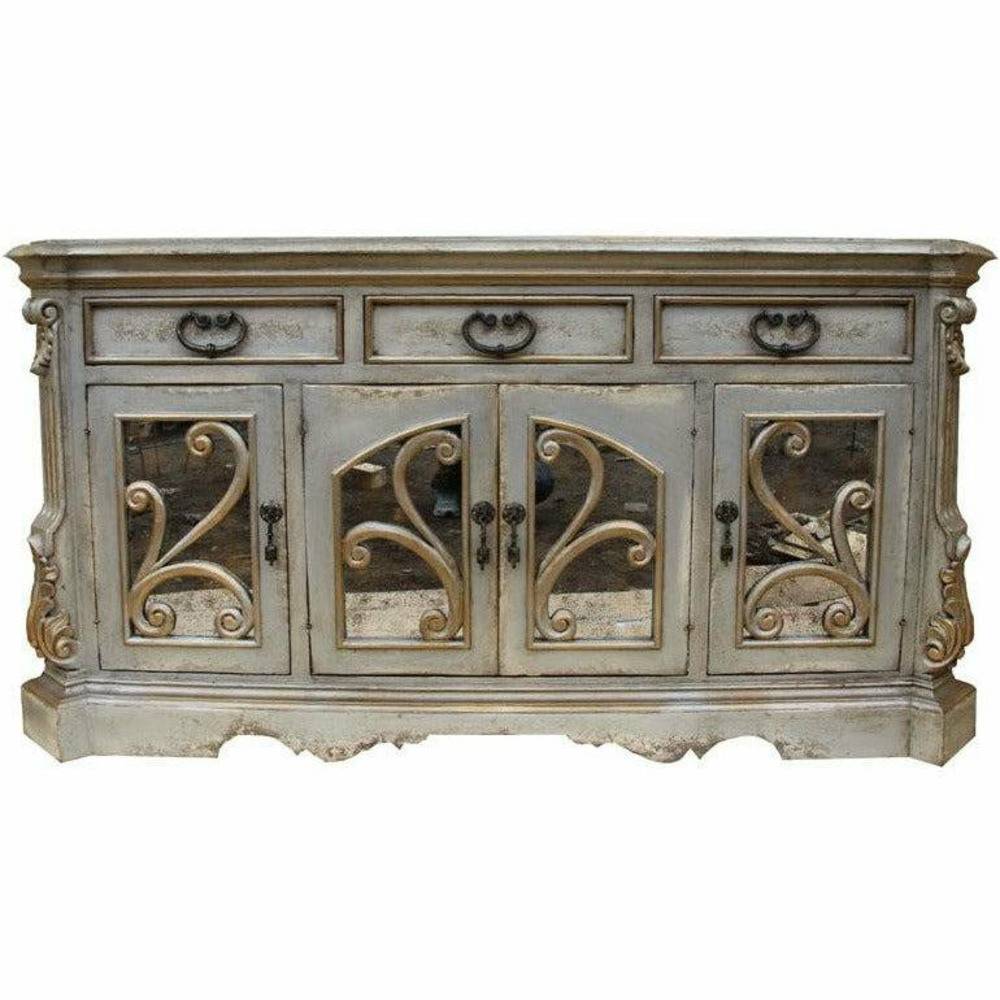 Casa Bonita Peruvian Hand-Painted Carved Wood and Antiqued Mirror Grandeur Buffet - Image 1