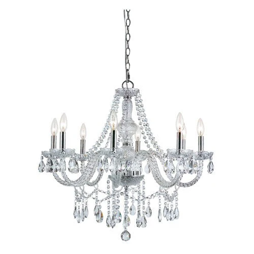 Polished Chrome 8 Light Crystal Chandelier with Cut Crystal Bead Strands - Image 1