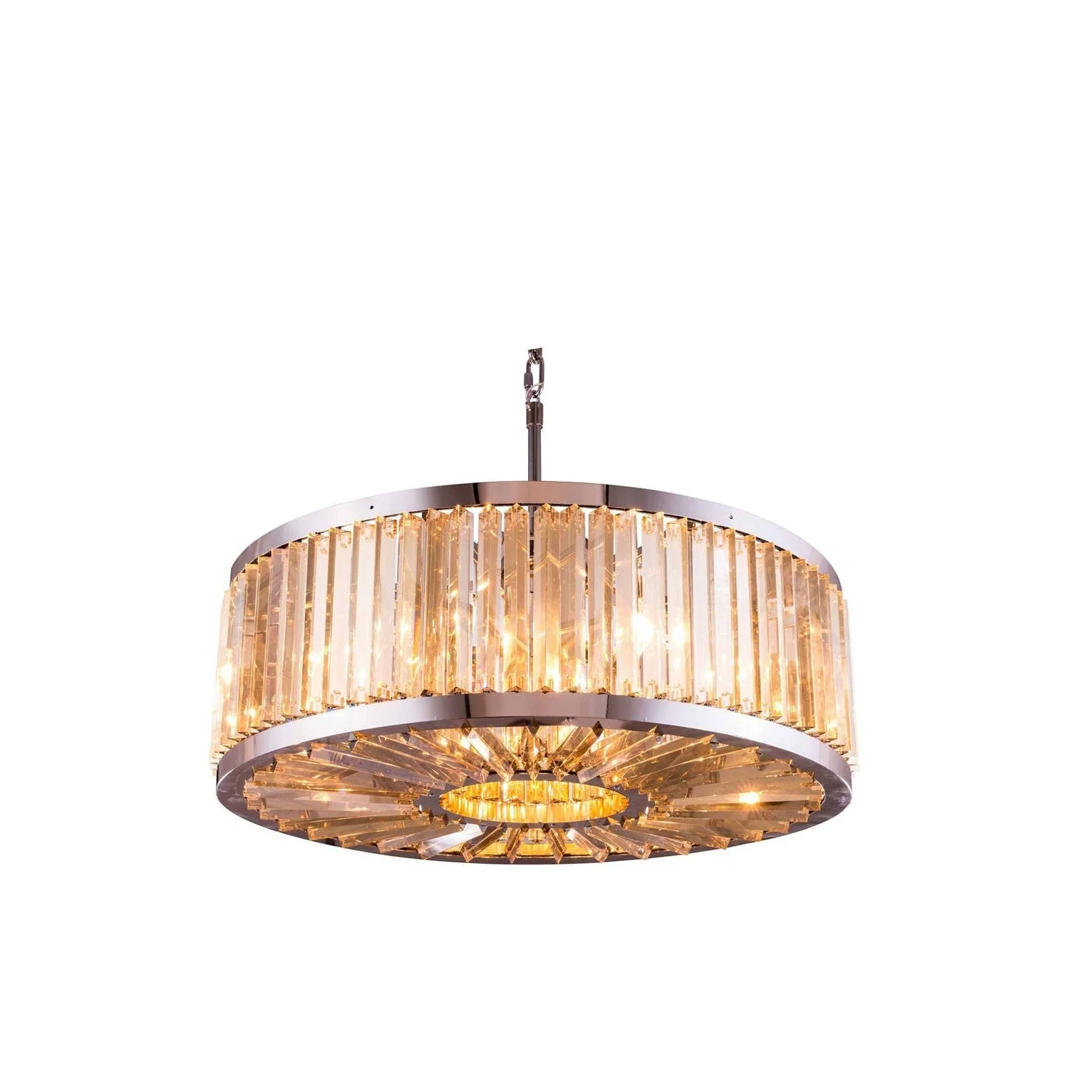 Chelsea Polished Nickel Thirty-Five-Inch Pendant with Golden Teak Crystals - Image 1