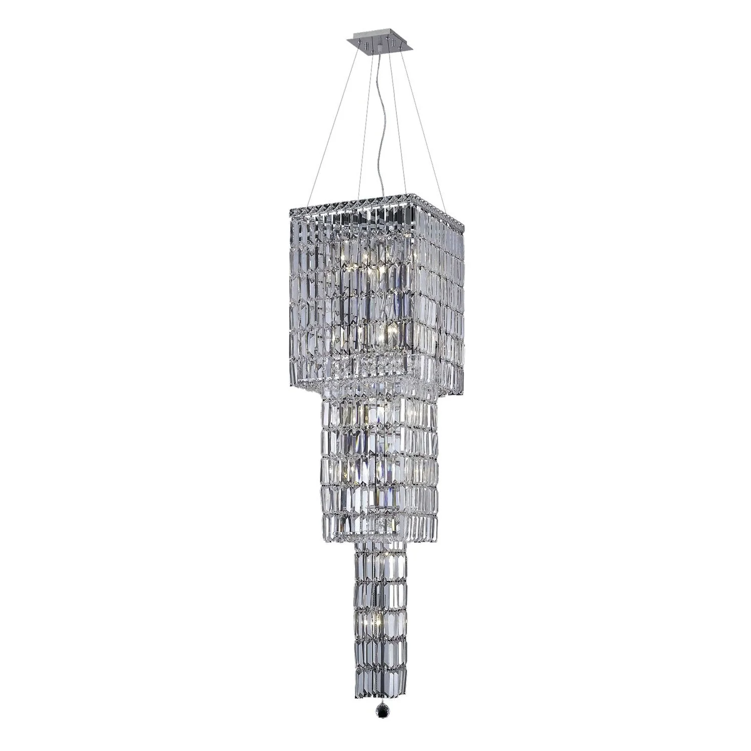 Maxim Chrome Fourteen-Light 16-Inch Three-Tier Square Pendant with Royal Cut Clear Crystal - Image 1