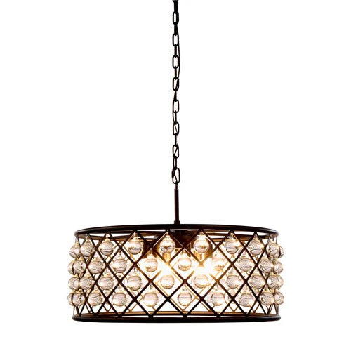 Madison Mocha Brown Six-Light Pendant with Smooth Clear Crystals - Image 1