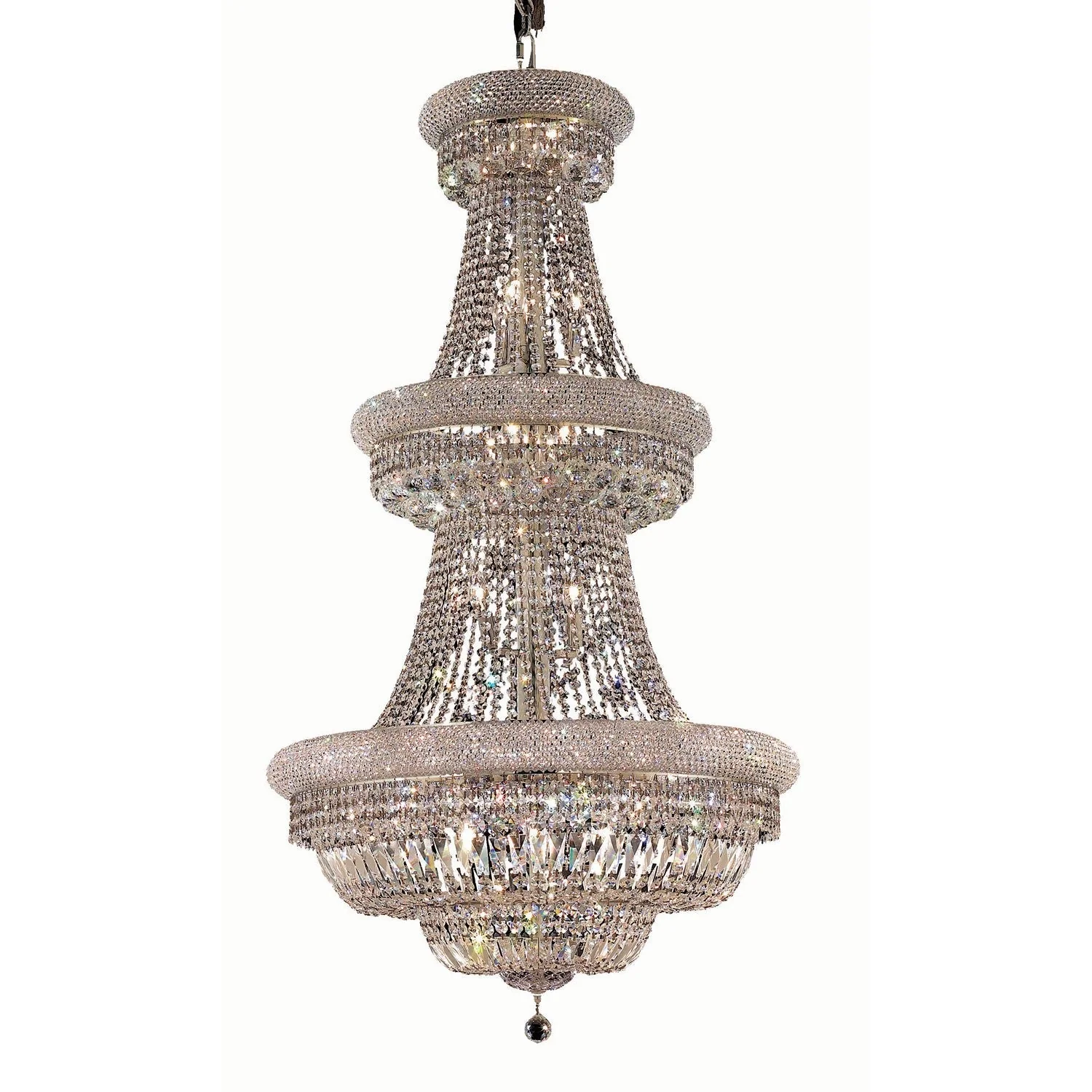 Chrome Thirty-Two Light 30-Inch Chandelier with Royal Cut Clear Crystal and Crystal Drop - Image 1