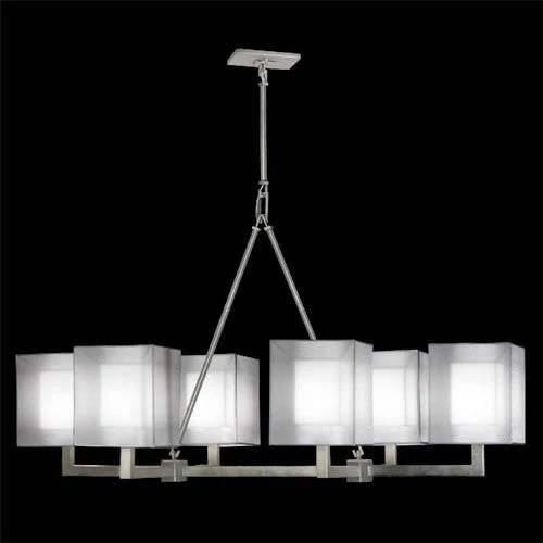 Quadralli Six-Light Chandelier in Silver Leafed Finish with Shimmering Screen of Platinum Organza - Image 1