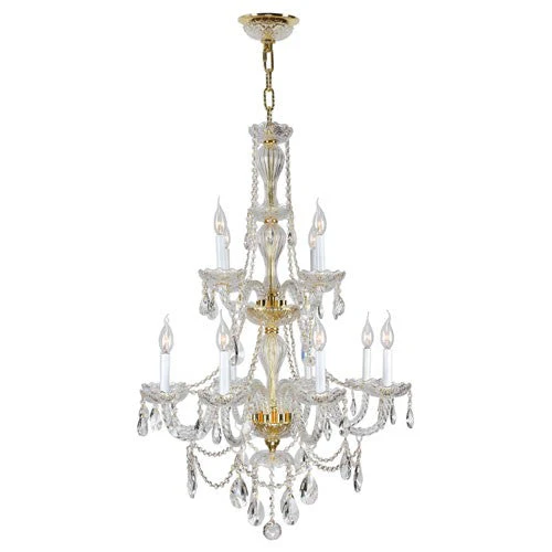 Polished Gold Twelve-Light Chandelier - Image 1